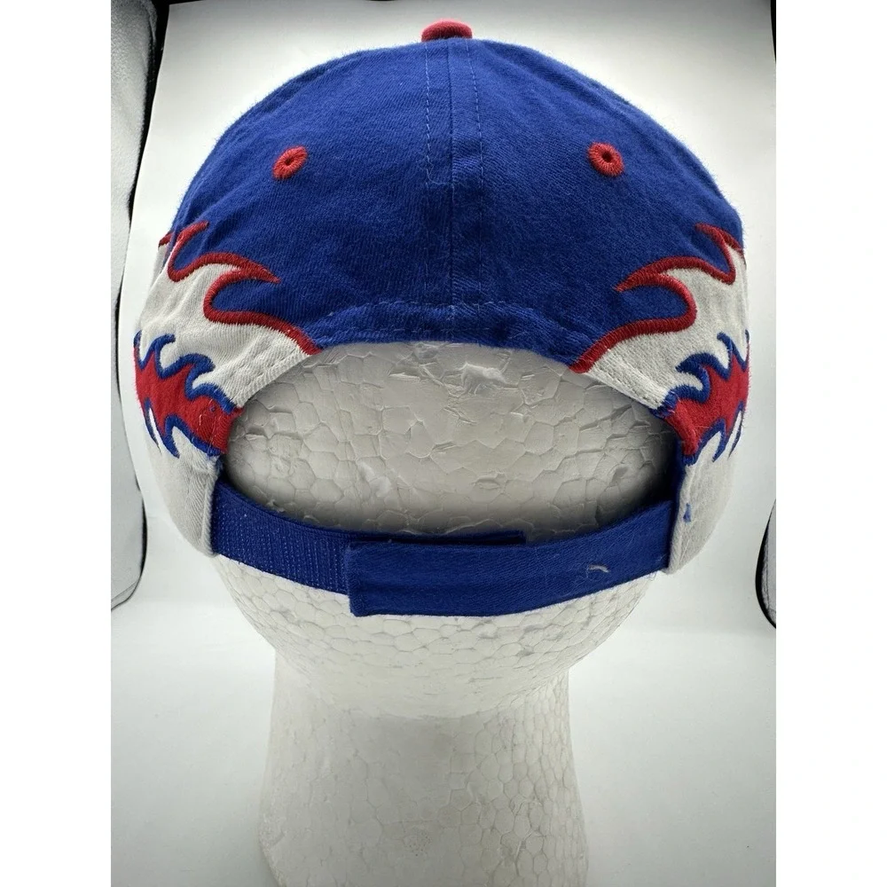Vintage Chevy Racing Flame Hat Blue Red Strapback OTTO Cap Y2K USA Style Rare